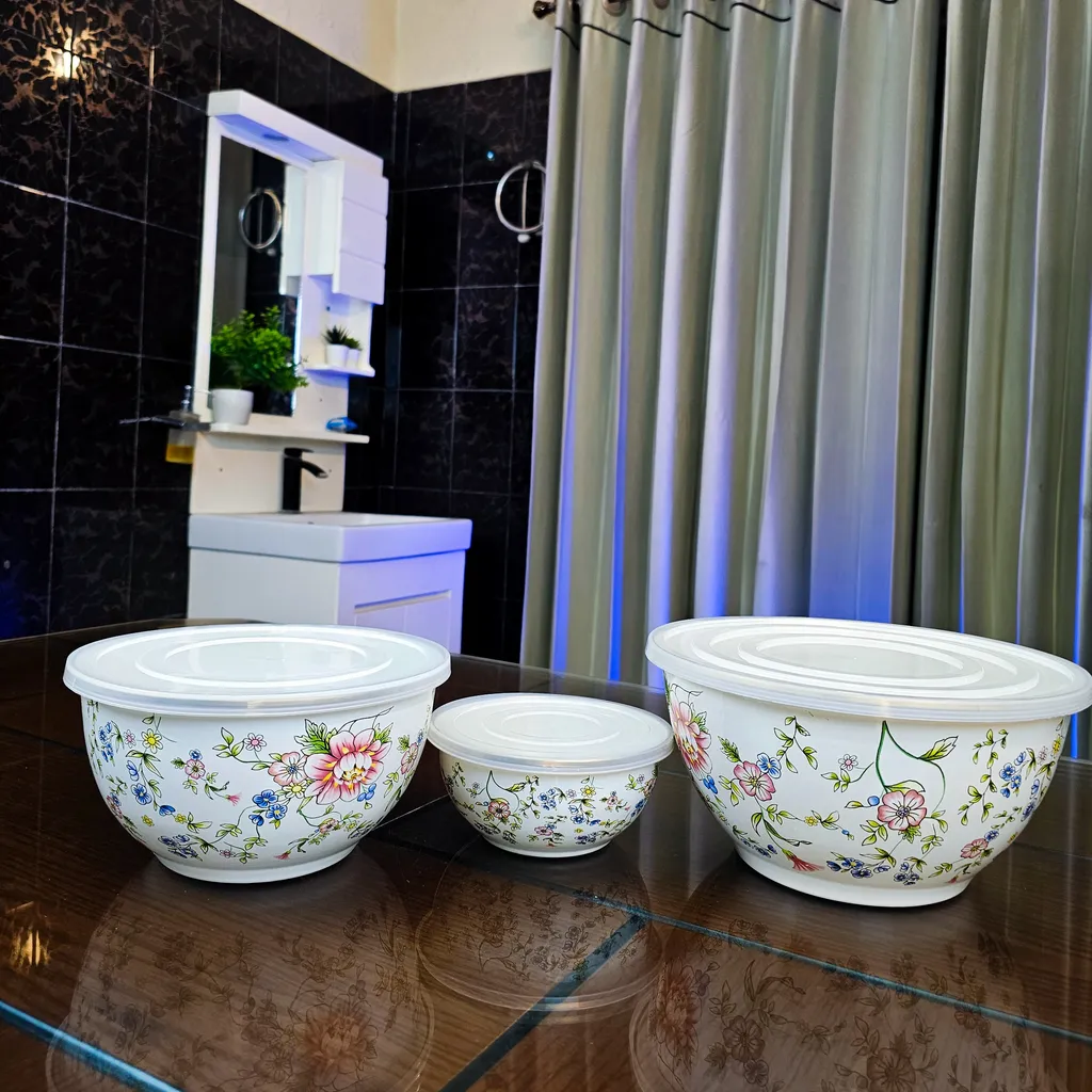 3 Pcs Premium Enamel Cookware Set - With Cover - Image 1