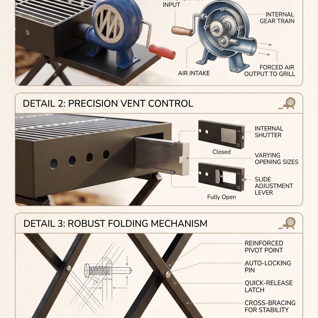 Premium Folding BBQ Machine With Manual Air Blower - Size: 90 × 32 × 16 CM - Image 2