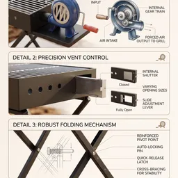 Premium Folding BBQ Machine With Manual Air Blower - Size: 90 × 32 × 16 CM - 2